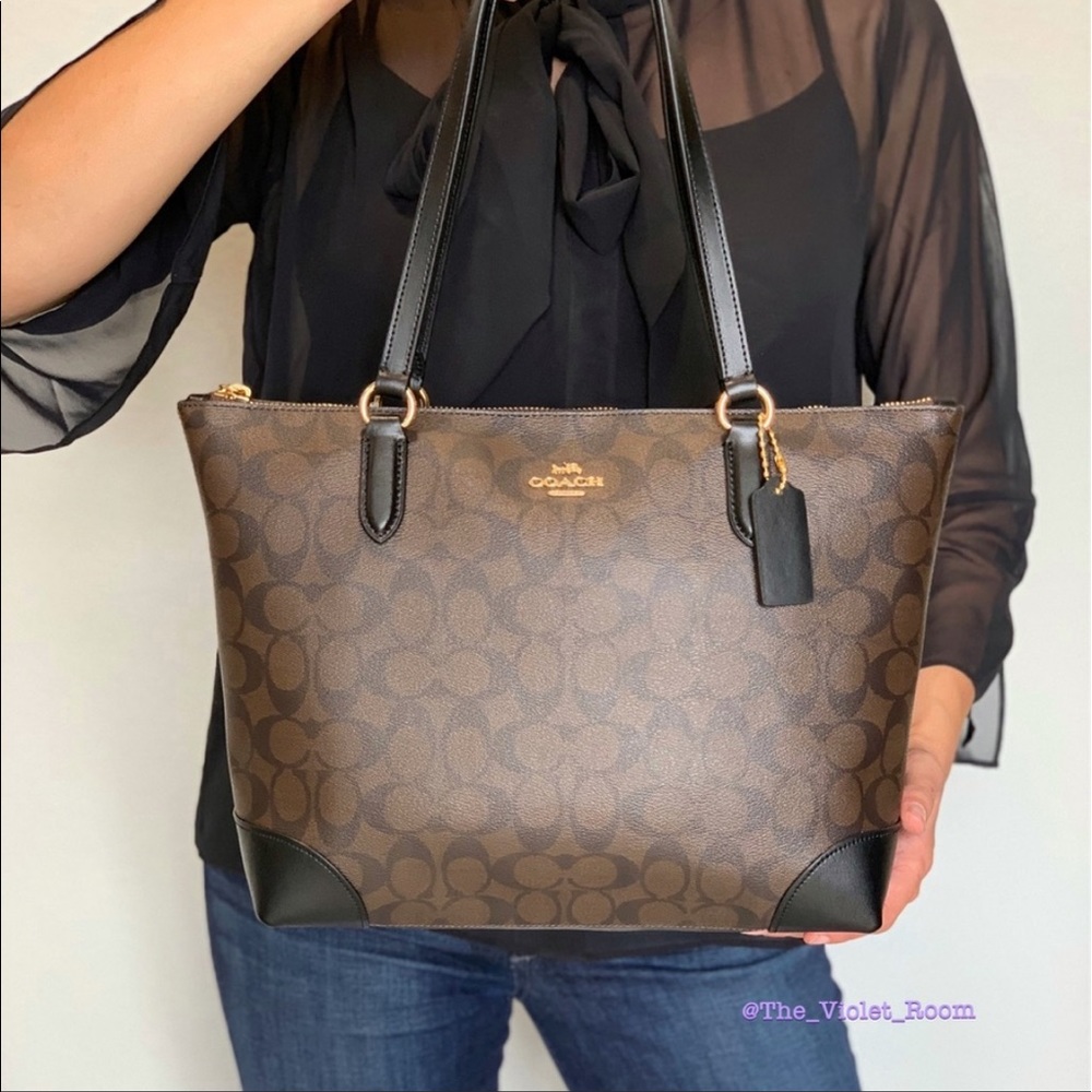 ▪️COACH▪️Small ZipTop Signature Coated Canvas Tote